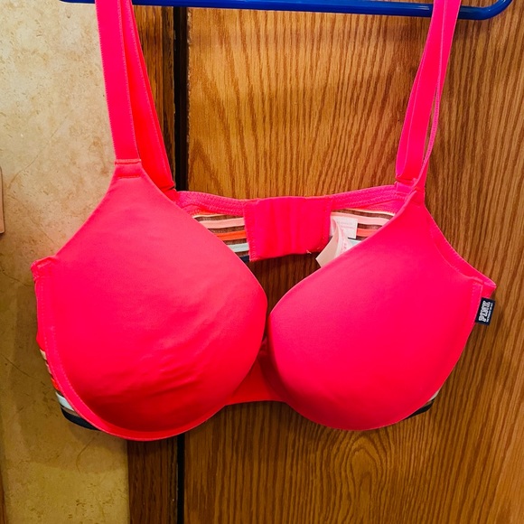 PINK padded push up Hot Pink with rainbow band. 36D - Picture 1 of 4